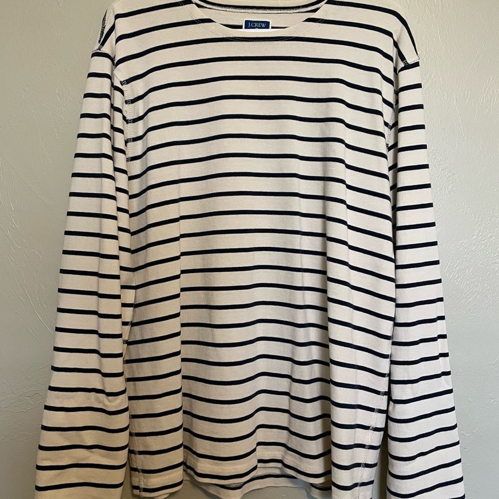 J. Crew Navy and Ivory Classic Mariner Striped Long Sleeve Tee